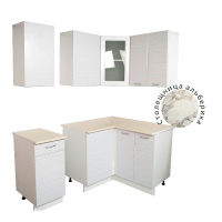 Кухонный гарнитур угловой Танго белый страйп (столешник альберика, без мойки) 