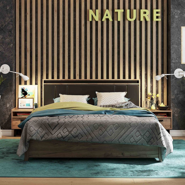 Nature 307 Кровать Люкс (без основания)  1600*2000 Дуб табачный Craft-Черный