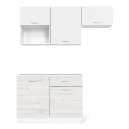 Кухня ТЕМПО №3 Белый/Сосна Лофт/Белый жемчуг/Олива (без мойки) 1,2 м