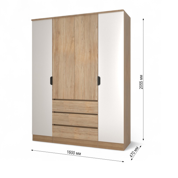 Шкаф ВЕНСЕН Дуб сонома 4-х дв., 3 ящ, Зеркало/ Дуб Сонома