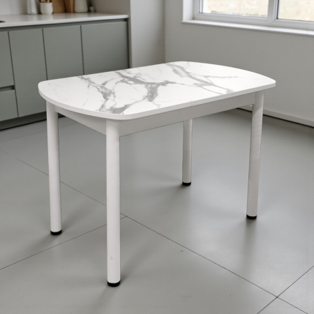 Стол Фаворит 1100*700 Пластик Мрамор белый,(B5)/ЛДСП Белый+опоры(Белый)