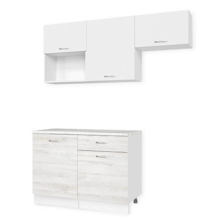 Кухня ТЕМПО №3 Белый/Сосна Лофт/Белый жемчуг/Олива (без мойки) 1,2 м