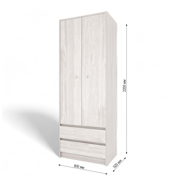ВЕНСЕН Шкаф 2-х дв, 2 ящика /Сосна Лофт