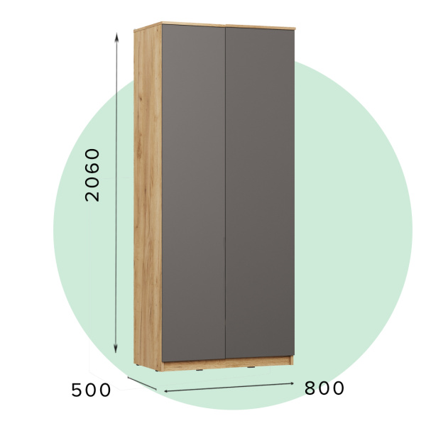 Сити Шкаф ШР-2/1 Сити  Серый Графит/Дуб Крафт Золотой 