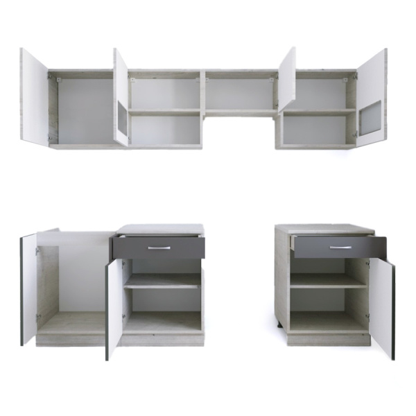 Кухонный гарнитур Румба 5/1 ЯСЕНЬ / ГРАФИТ (столешник, без мойки) 1,8 м